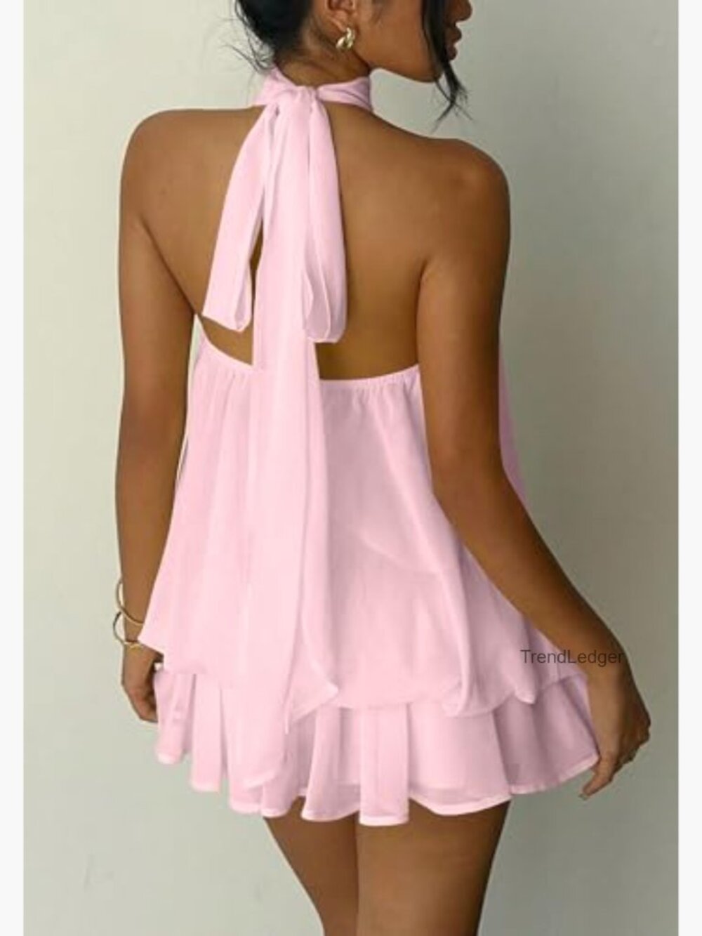 Elegant Chiffon Halter Drop Waist Mini Dress Wedding Guest Formal Club Outfit - Picture 3 of 7